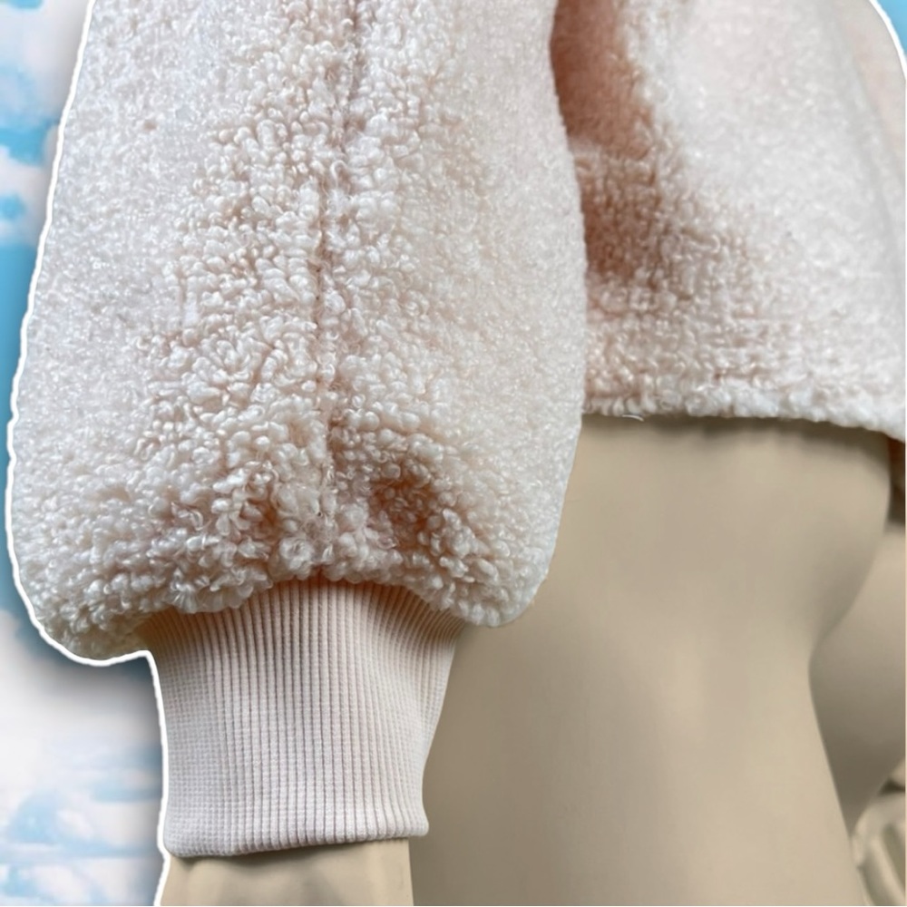 VINCE Oversized Cozy Fleece Pullover Sweater Blush Pastel Teddy Bear Faux Fur - Picture 8 of 16